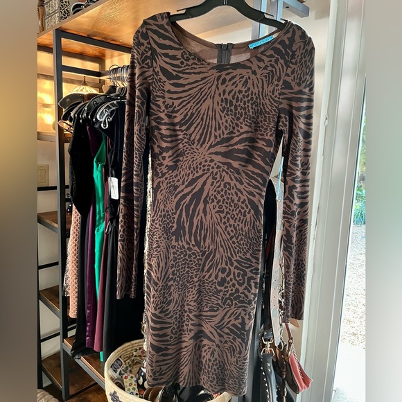 Alice+Olivia Tabitha Black and Chocolate Cheetah Print Bodycon Dress NWT SZ S - Picture 2 of 12